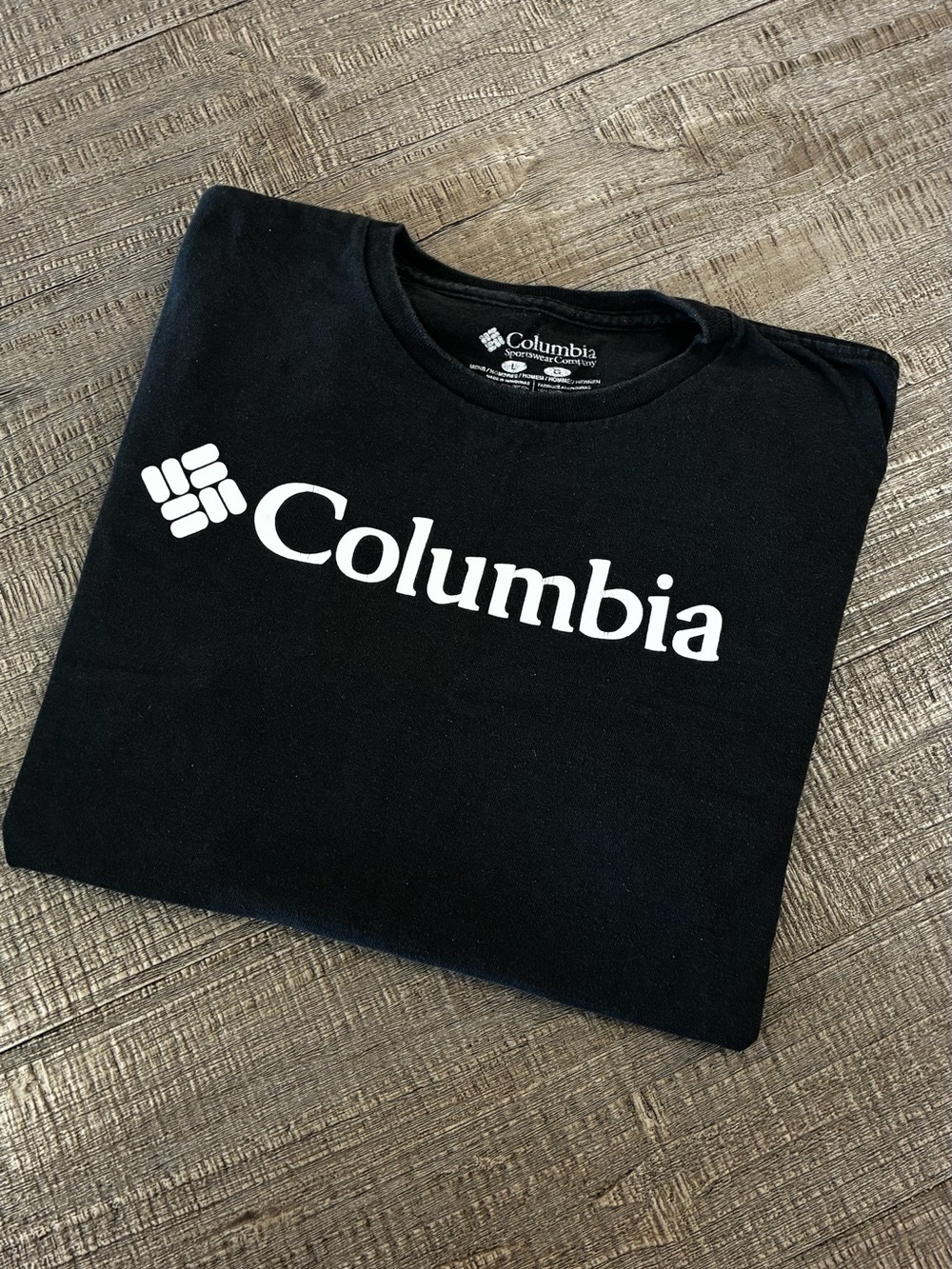 Columbia Black longSleeve Logo Tee with White Script